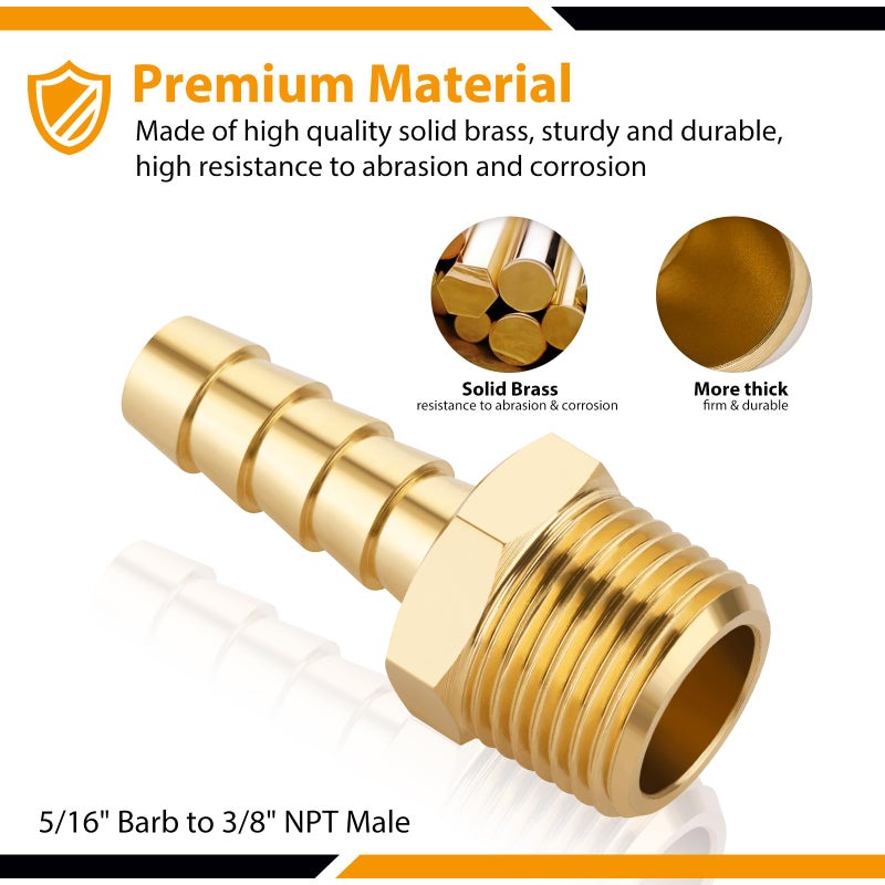 KOOTANS 4pcs Brass Hose Barb Fittings 5/16" Hose Barb to 3/8 NPT Male Thread Air Hose Fittings Brass Quick Coupler Air M Type Adapter Connector Fitting - Image 3